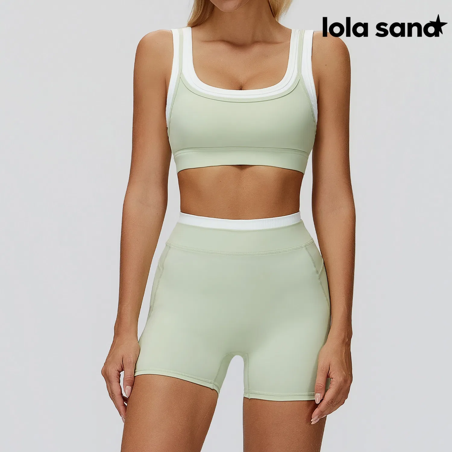 Women's Workout Bra &amp; Yoga Shorts - Figure-Flattering Fit, White Contrast Waistband, Breathable Fabric, Ladies Apparel, Conjunto Feminino, Free Shipping