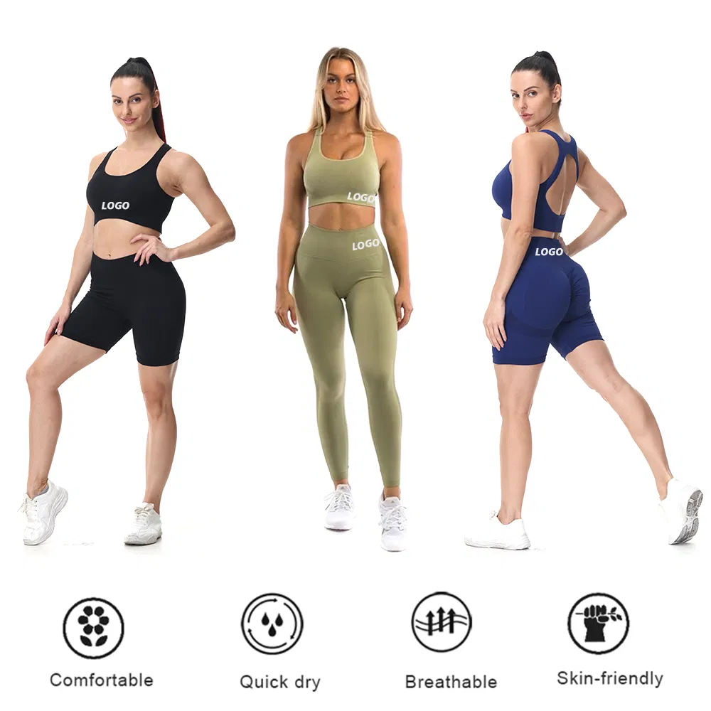 2/3PCS New Sexy Sportswear Seamless Gym Activewear for Women, Custom Open Back Workout Bra + Tights Shorts + Scrunch Booty Leggings Ropa De Yoga Fitness Wear