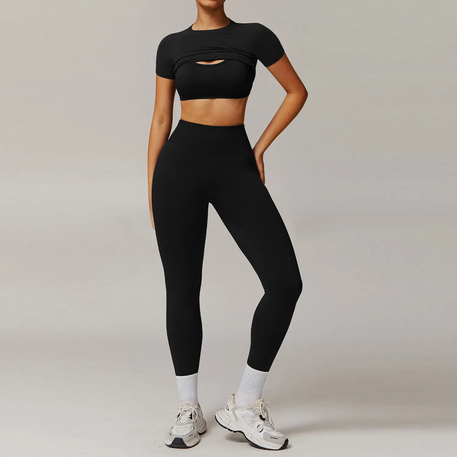 Seamless Activewear for Women 4 Piece High Waisted Leggings Slim Fit Stretchy Sports Top Breathable Running Shirt Gym Workout Clothes Set