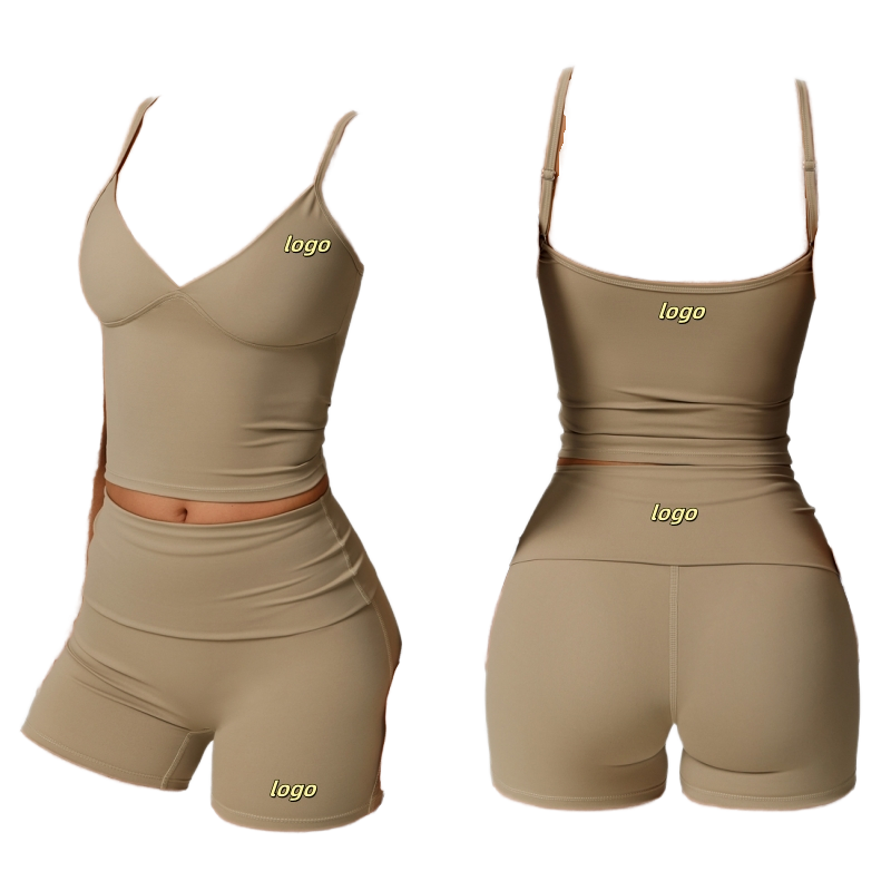 Custom High Quality V-Neck Bra Yoga Shorts Set Eco-friendly Breathable Women Gym Fitness Sportswear OEM Yoga Set