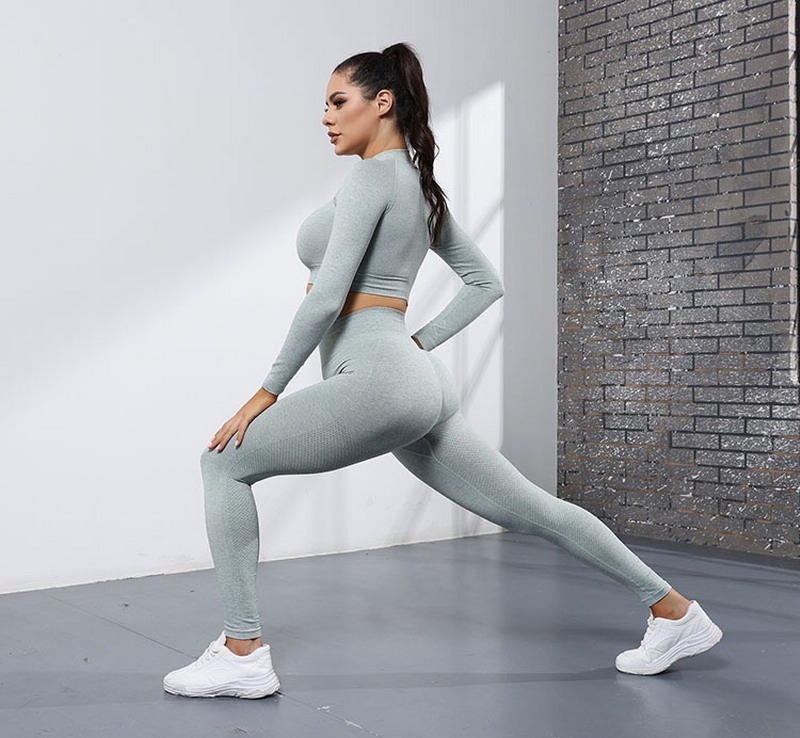 2 Piece Plus Size Slim Fit Seamless Zipper Long Sleeve Jacket Top with Butt Lift Leggings Activewear Suit Soft Stretchy Airy Athletic Clothing Set