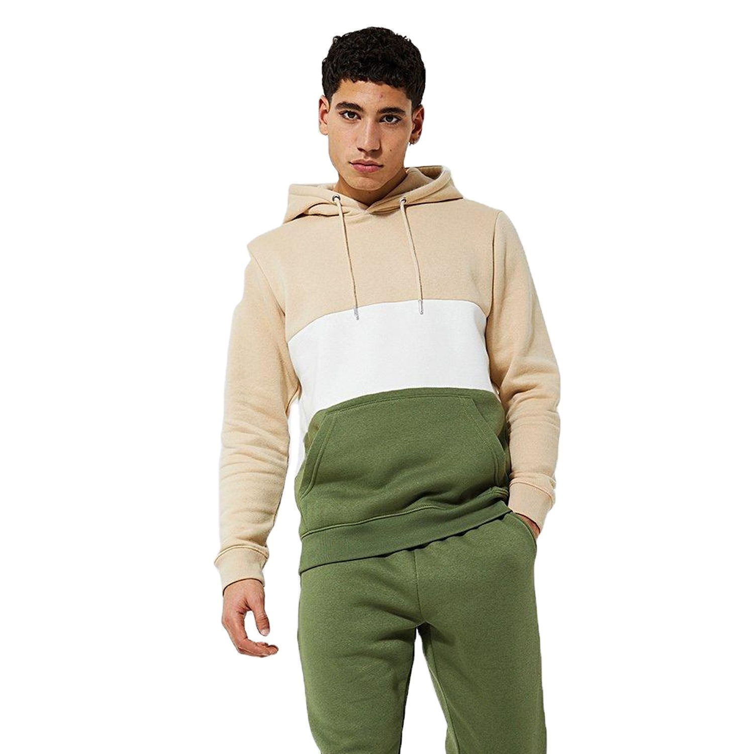 Premium Plain Mens Color Block Tracksuit Set Hooded Sweatshirt And Jogger Pants Sportswear For Gym Training Daily Wear Wholesale