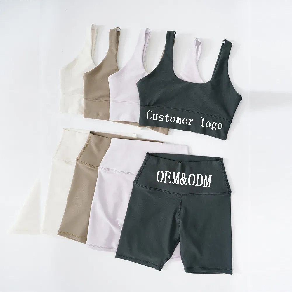 Wholesale Custom Tracksuits Woman Activewear Fitness Apparel Gym Sports Bra and High Waist Biker Shorts Summer Ribbed Yoga Apparel