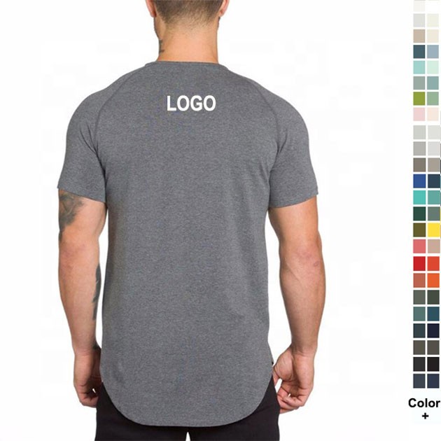 Custom Men Longline Hipster Gym Muscle Bodybuilding Short Sleeve Cotton T-shirt Casual Blank Slim Round Neck T Shirts