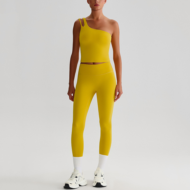 One Shoulder Sports Longline Open Back Workout Tank Tops+ High Waisted Gym Fitness Leggings 2 Matching Activewear Set Hot Selling Athletic Yoga Apparel