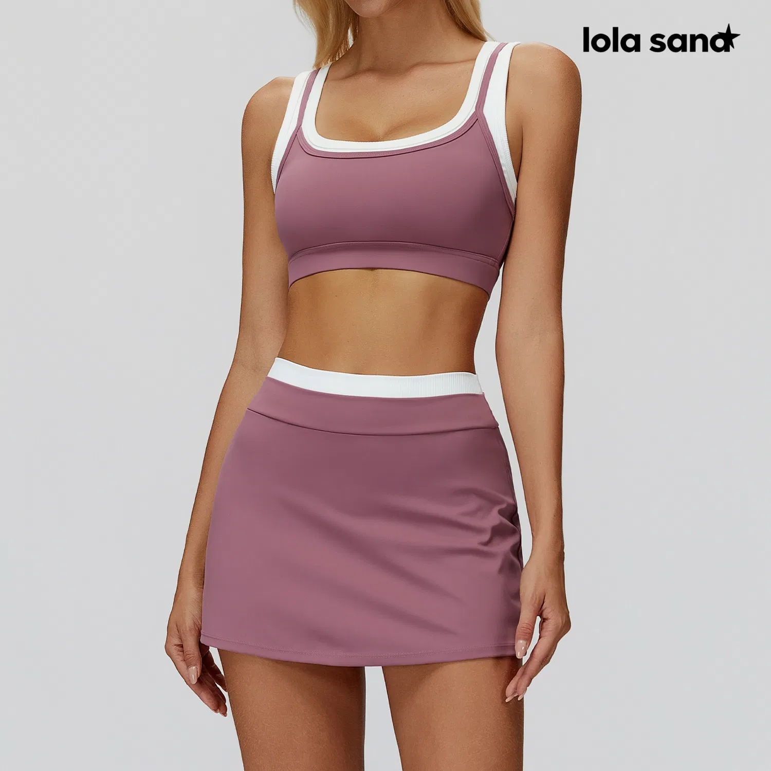 Women's Workout Bra &amp; A-Line Yoga Skirt - Built-in Liner with Side Storage, Two-Tone Design, High Elastic Fabric, Ladies Apparel, Conjunto Feminino