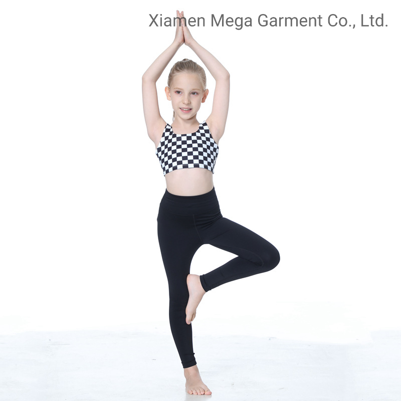 Custom Logo Smart Fabric Children Checkerboard Active Wear Quick Dry Girls Sports Leggings Training Dance Fitness Yoga Set
