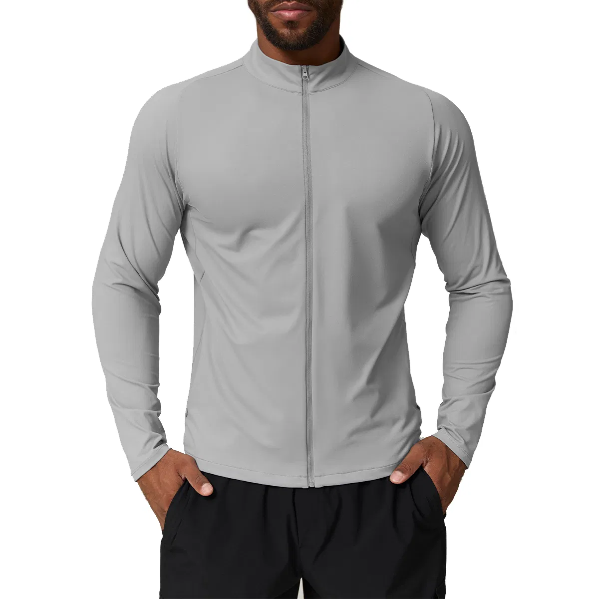Men's Dry Fit Long Sleeve Full Zipper Active T-Shirt Athletic Outdoor Upf 50+ Hiking Shirts Gym Muscle Workout Wear Apparel