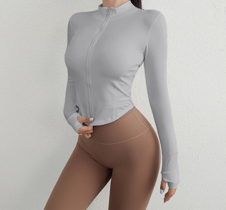 Women White Zip up Fitness Long Sleeve Slim Fit Quick Dry Workout Jacket Sports Apparel