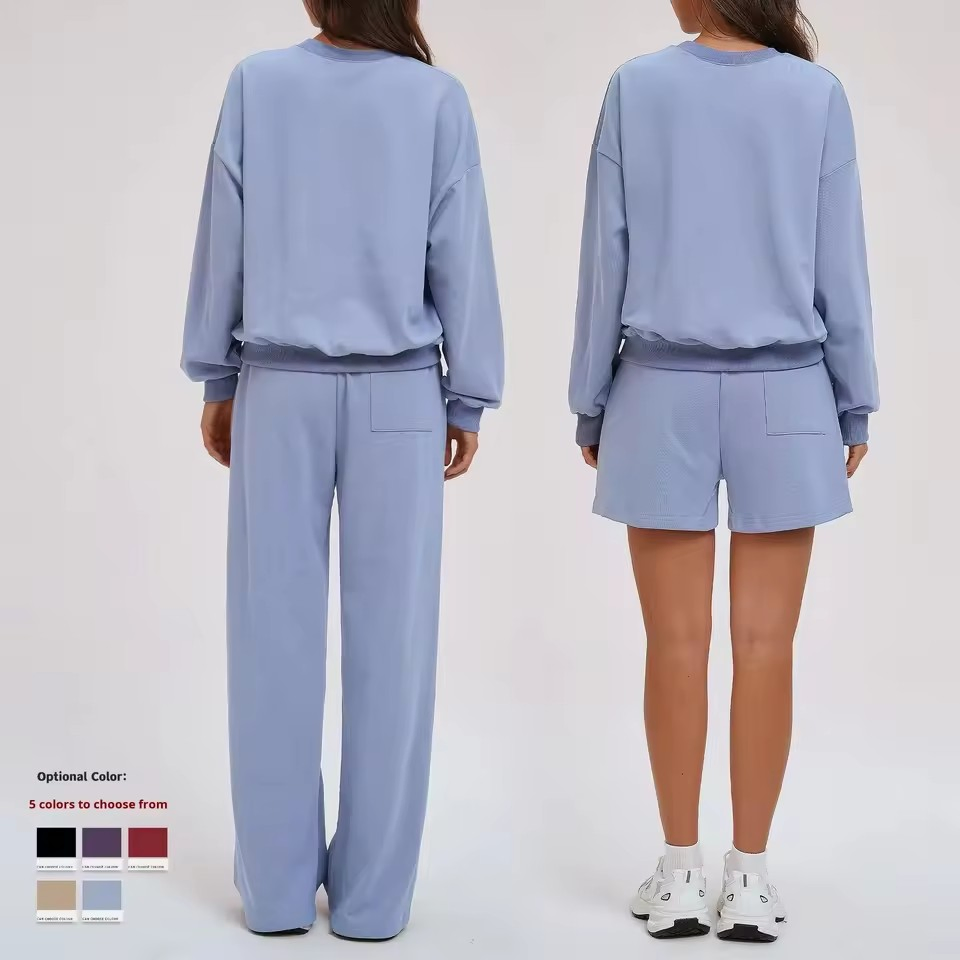 Cross-Border Long Sweatshirt Gym Wear Set Fashion Versatile Autumn Winter Loose Tracksuit Outdoor Activewear Cycling Casual Sportswear
