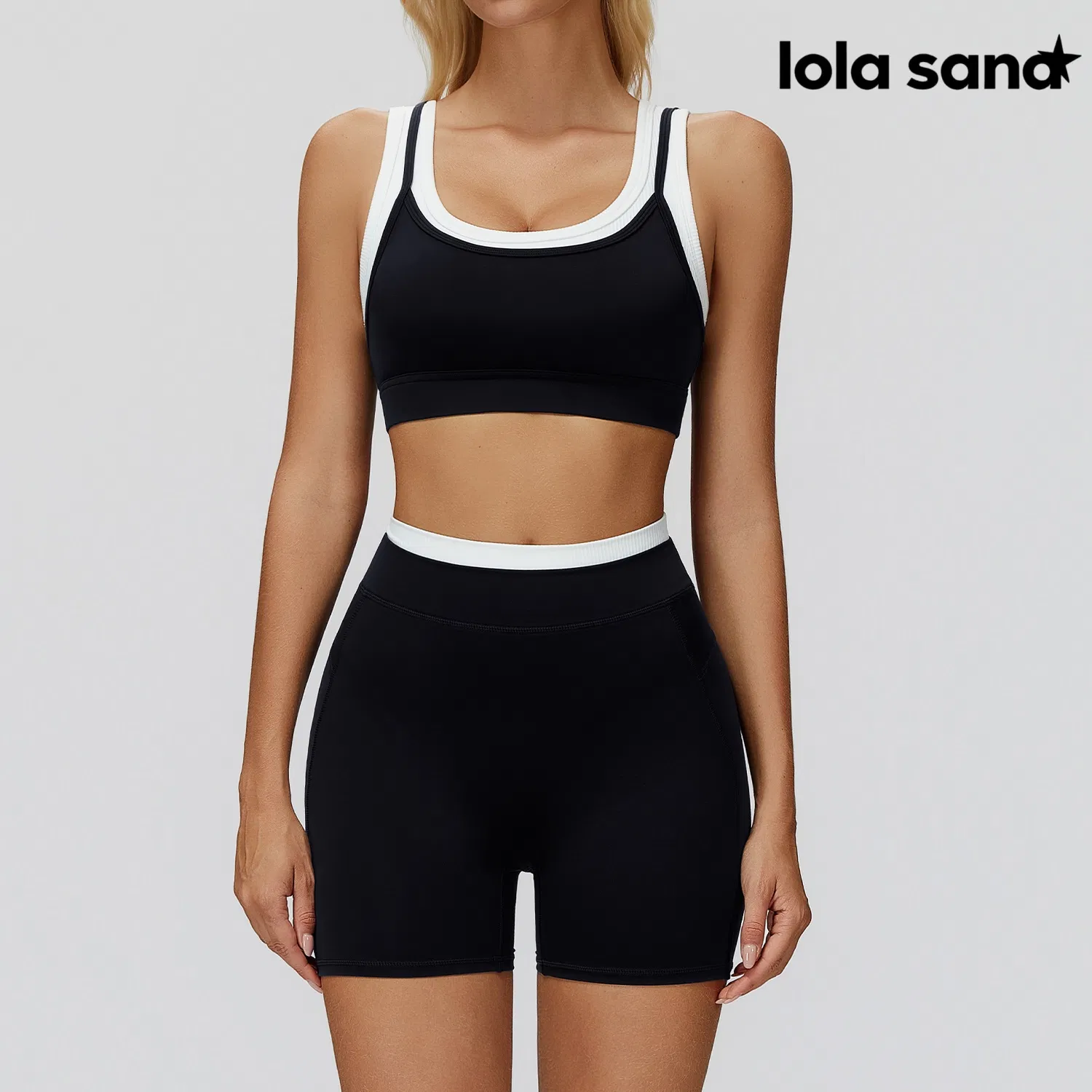 Women's Workout Bra &amp; Yoga Shorts - Figure-Flattering Fit, White Contrast Waistband, Breathable Fabric, Ladies Apparel, Conjunto Feminino, Free Shipping