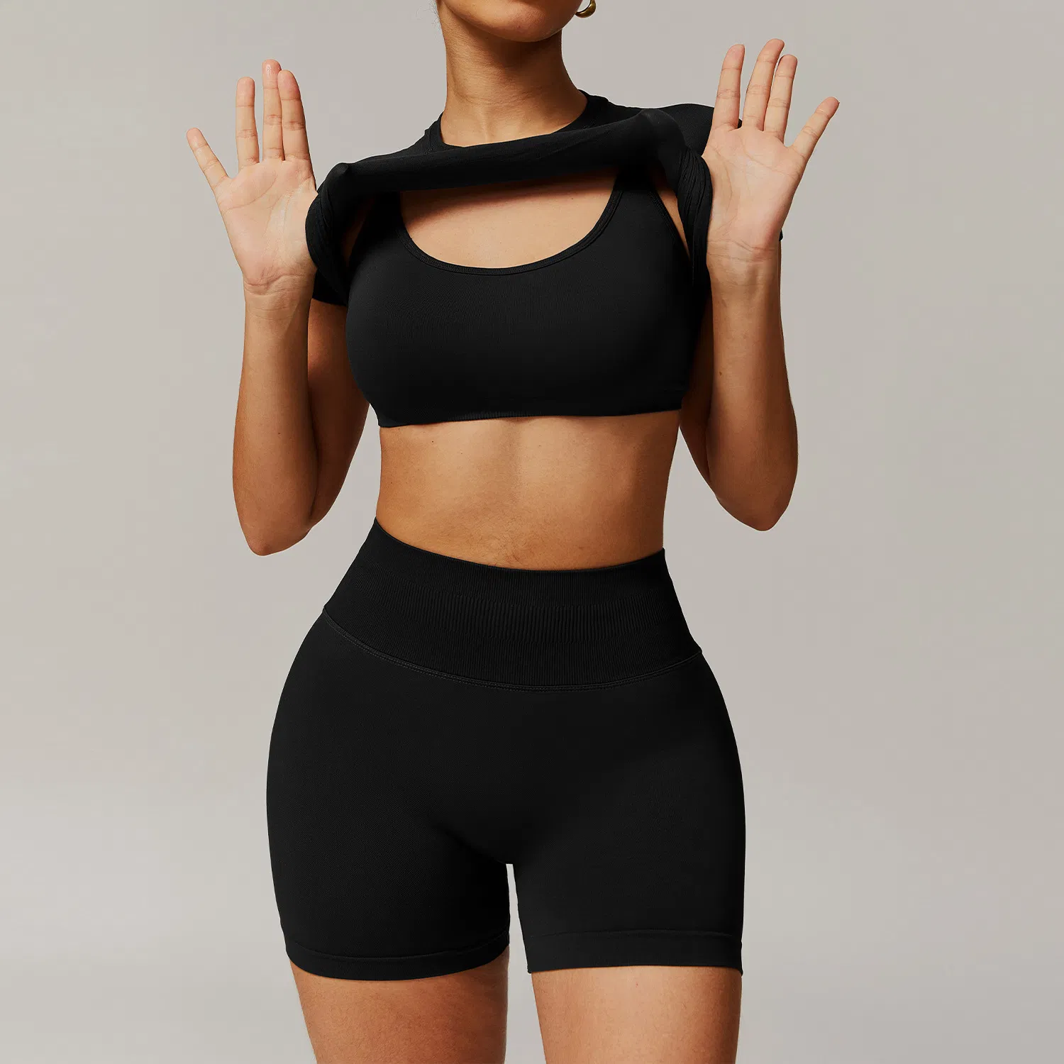 Seamless Activewear for Women 4 Piece High Waisted Leggings Slim Fit Stretchy Sports Top Breathable Running Shirt Gym Workout Clothes Set