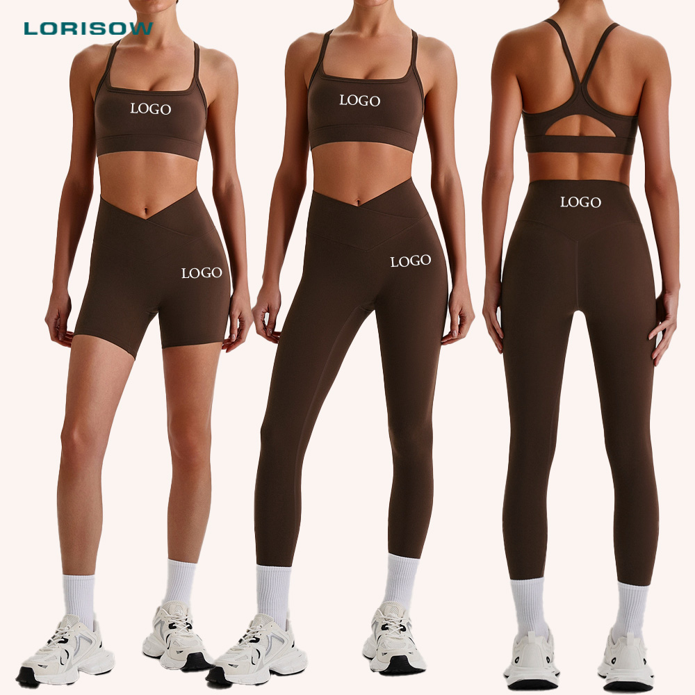 LORISOW Sports Bra High Waist Gym Shorts Pants Fitness Yoga Leggings Workout 3pcs Set Nylon Spandex Exercise Casual Wear