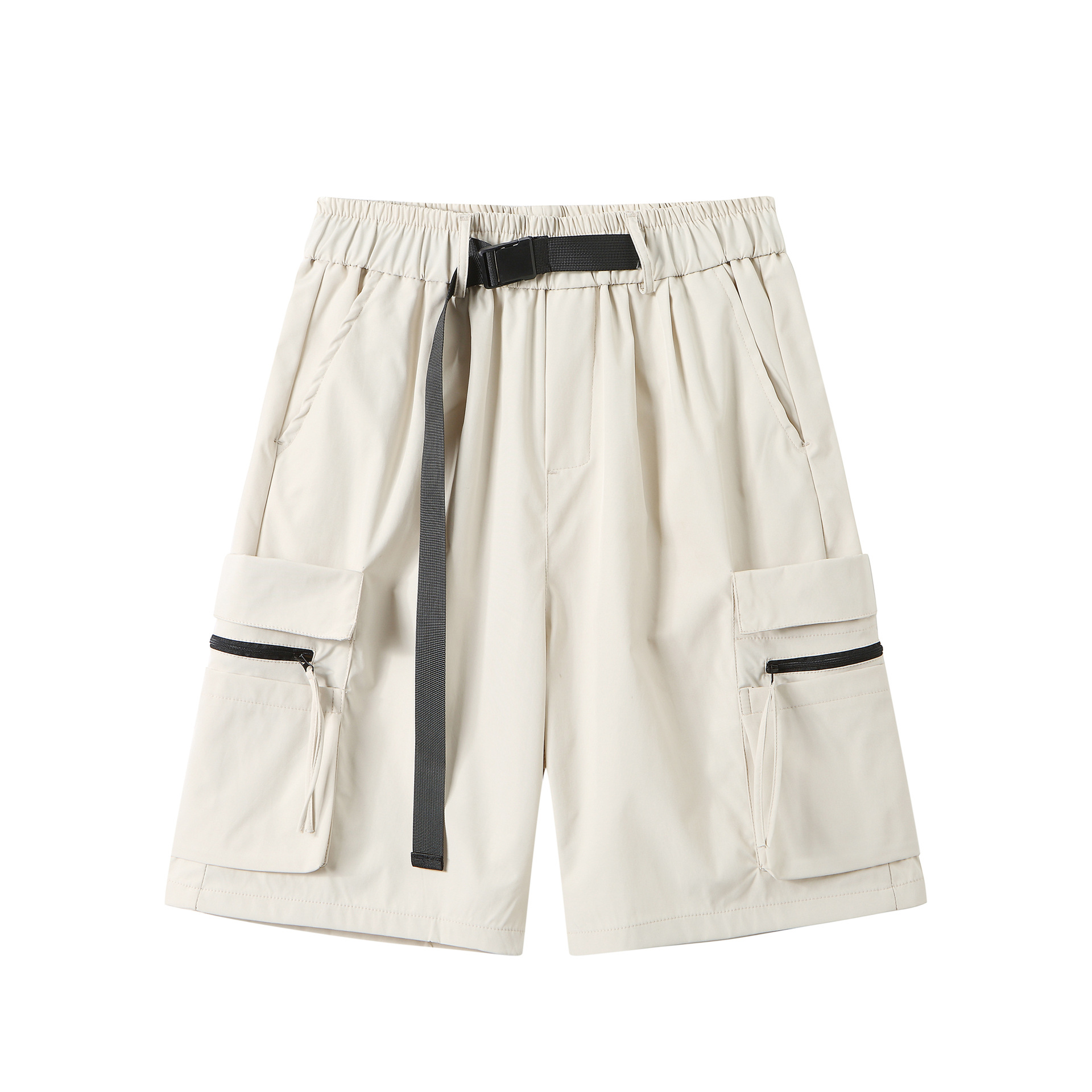 Men's Bermuda 2024 Summer Solid Woven Breathable Elastic Waist Quick Dry Mid Cargo Shorts Casual Cool Nylon Workout