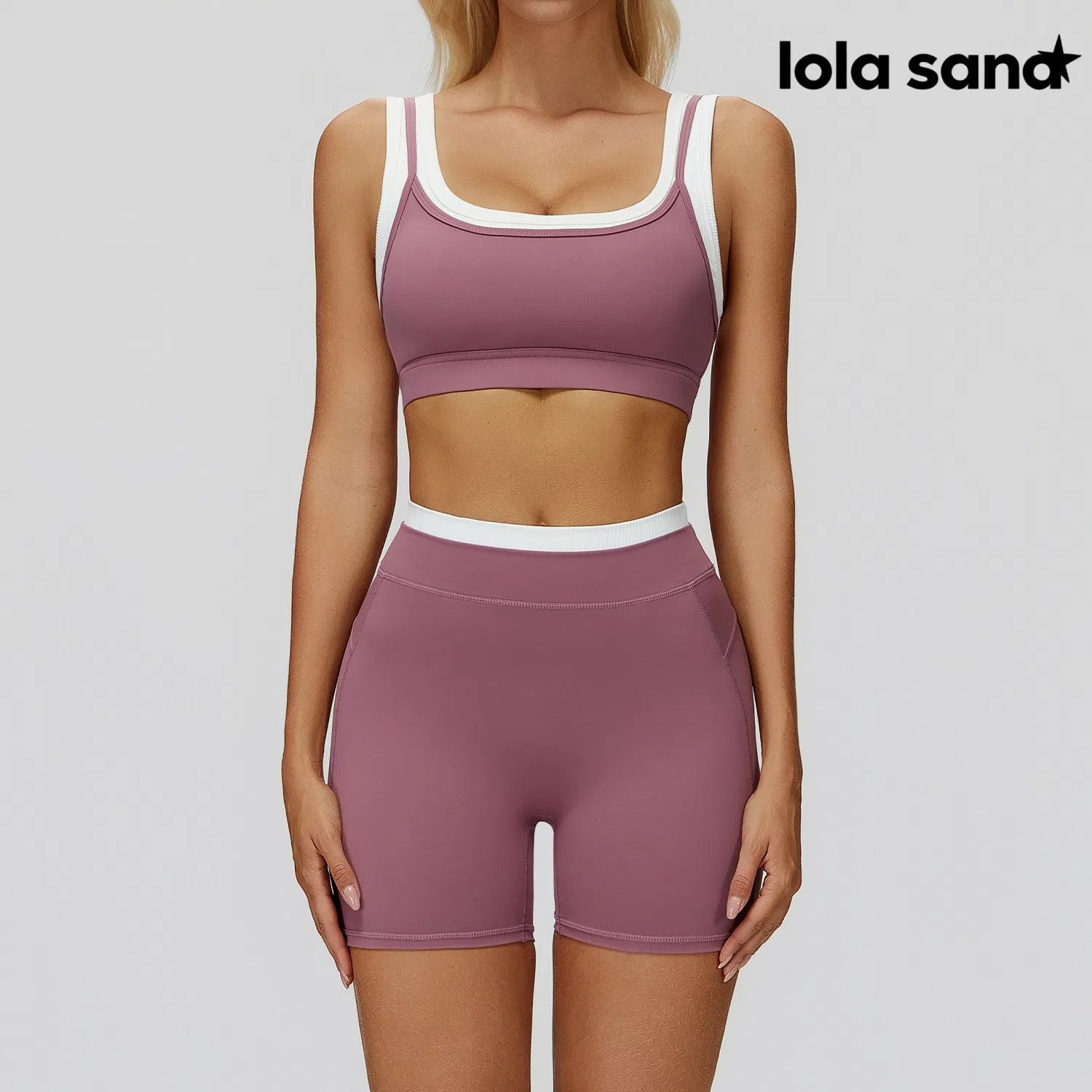 Women's Workout Bra &amp; Yoga Shorts - Figure-Flattering Fit, White Contrast Waistband, Breathable Fabric, Ladies Apparel, Conjunto Feminino, Free Shipping