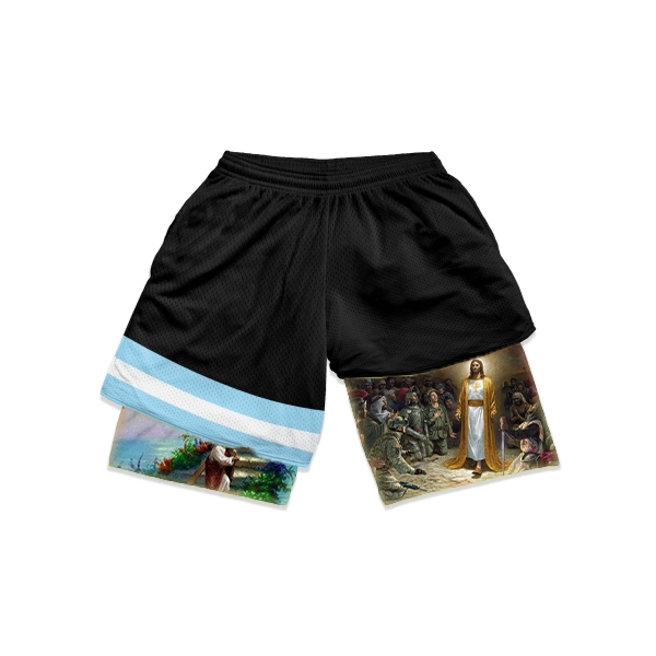 Custom Logo OEM Workout Polyester 2 in 1 Inseam Jesus Fitness Pocket Sweat Unisex Sport Basketball Mens Gym Mesh Shorts