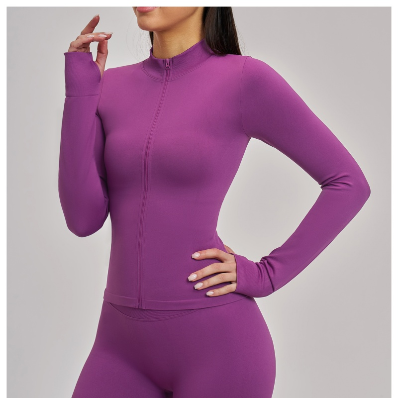 Athletic Workout Wear Women Stand Collar Full Zip Compression Jacket Thumbhole Design