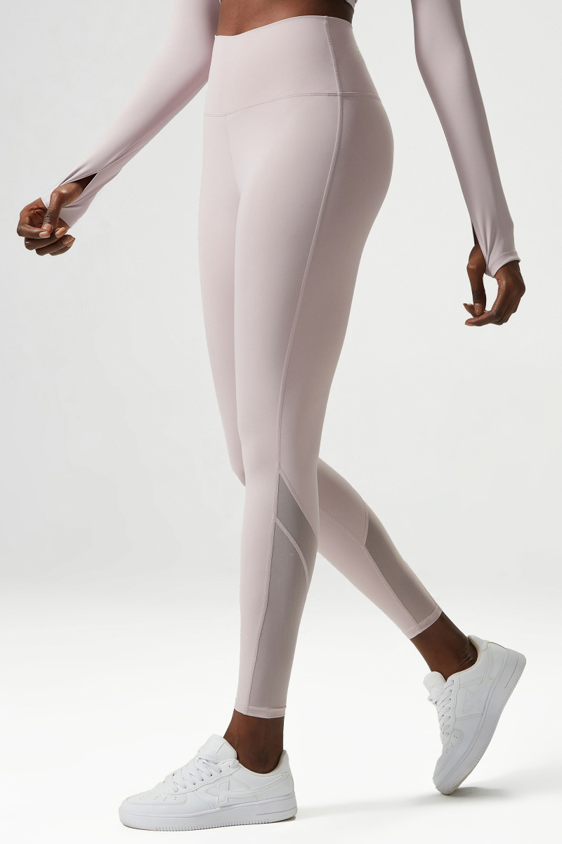 Women Solid Color Nylon Sports Yoga Pants Soft Stretchy High Waist Leggings Breathable Leg Mesh Workout Gym Running Activewear