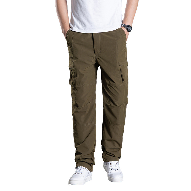 Winter Fleece Work Pants Men Outdoor Warm Casual Trousers Elastic Waist Plus Size Long Pants Cross Border Trendy Sportswear