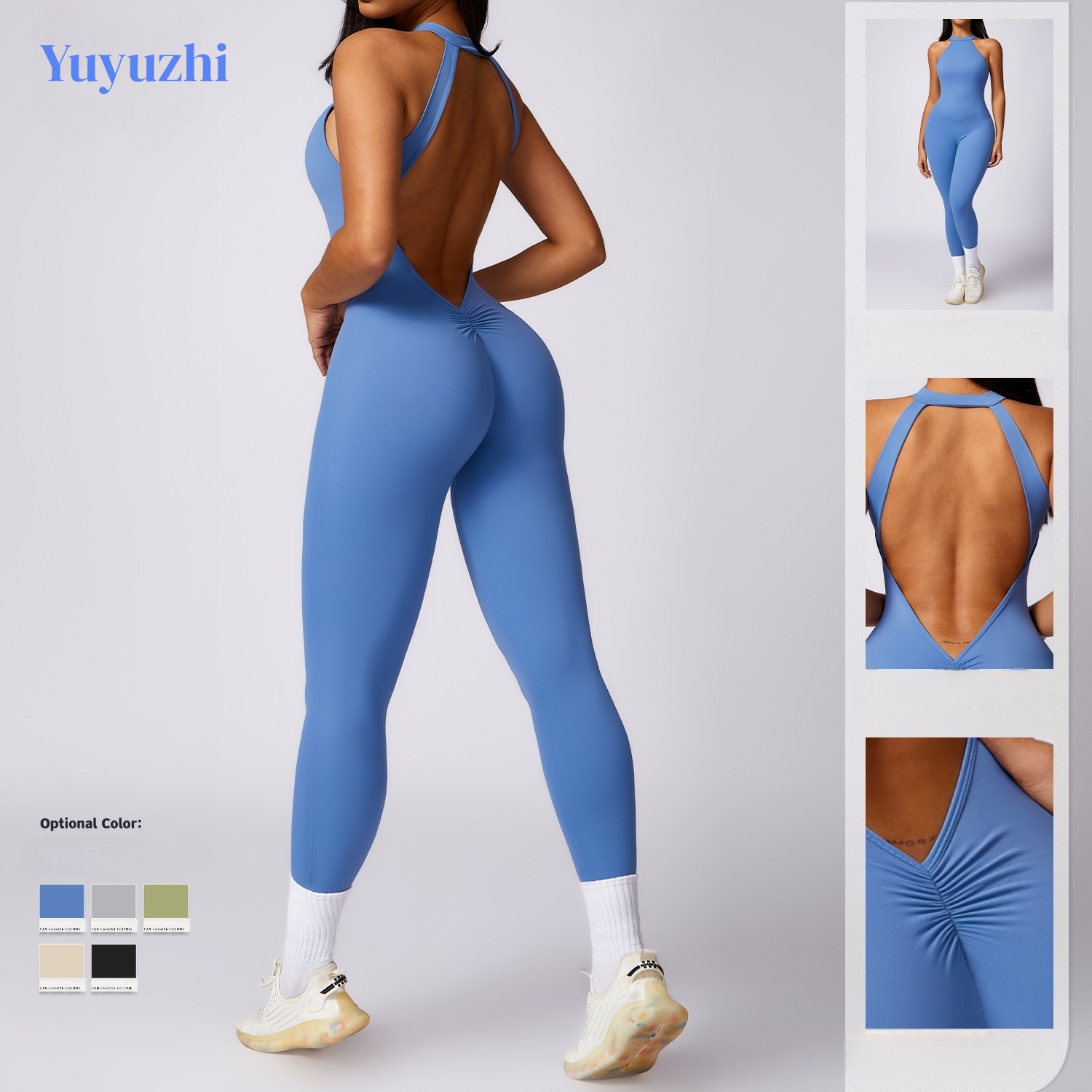 Women's Custom Gym Wear Bodysuit Soft Lightweight Compression Activewear Open Back Scrunch Back for Fitness Yoga Sports Workout