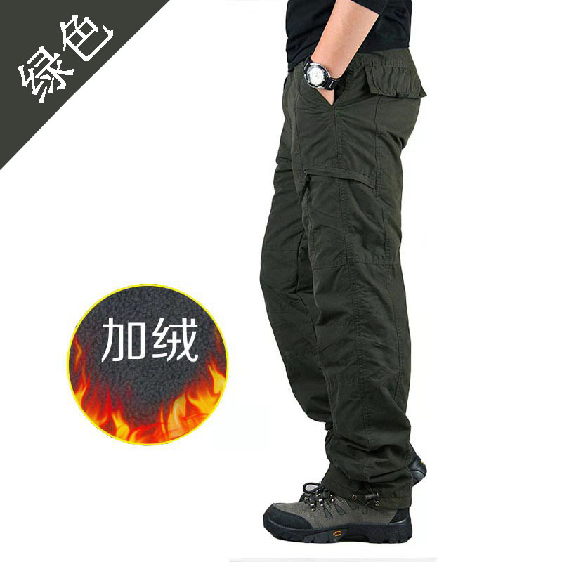Winter Fleece Work Pants Men Outdoor Warm Casual Trousers Elastic Waist Plus Size Long Pants Cross Border Trendy Sportswear