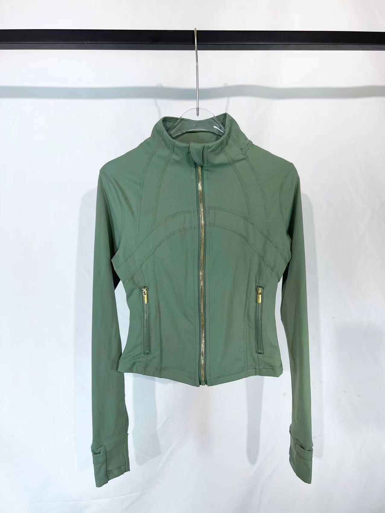 Resell Vendor Quick Dry Nylon Spandex Seamless Gym Women Jacket Stand Collar Neck Gold Zipper Workout Yoga Top Jackets for Women