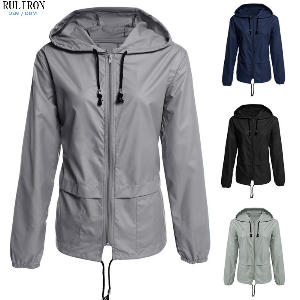 Custom Women's Packable Rain Sports Jacket Lightweight Waterproof Raincoat with Hood Outdoor Rain Gear Travel Hiking Cycling