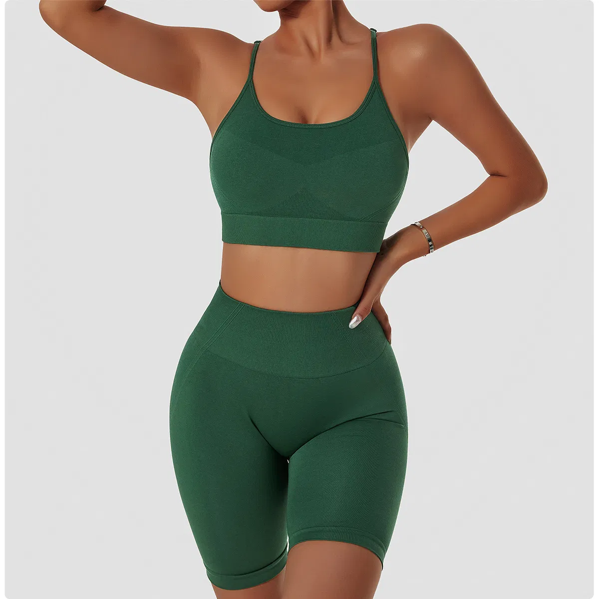 Seamless Yoga Suit Outdoor Shockproof Sling Beautiful Back Sports Bra Gym Shorts Set Fitness Running Sportswear