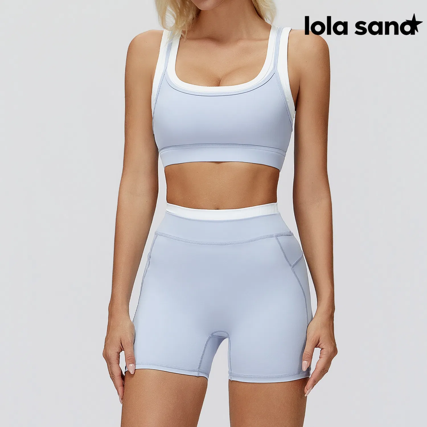 Women's Workout Bra &amp; Yoga Shorts - Figure-Flattering Fit, White Contrast Waistband, Breathable Fabric, Ladies Apparel, Conjunto Feminino, Free Shipping