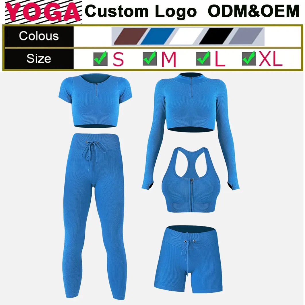 Crop Top Zipper Long Sleeve Shirts Leggings Workout Sport Fitness Garment Women Yoga Sets Feamle Seamless Apparel