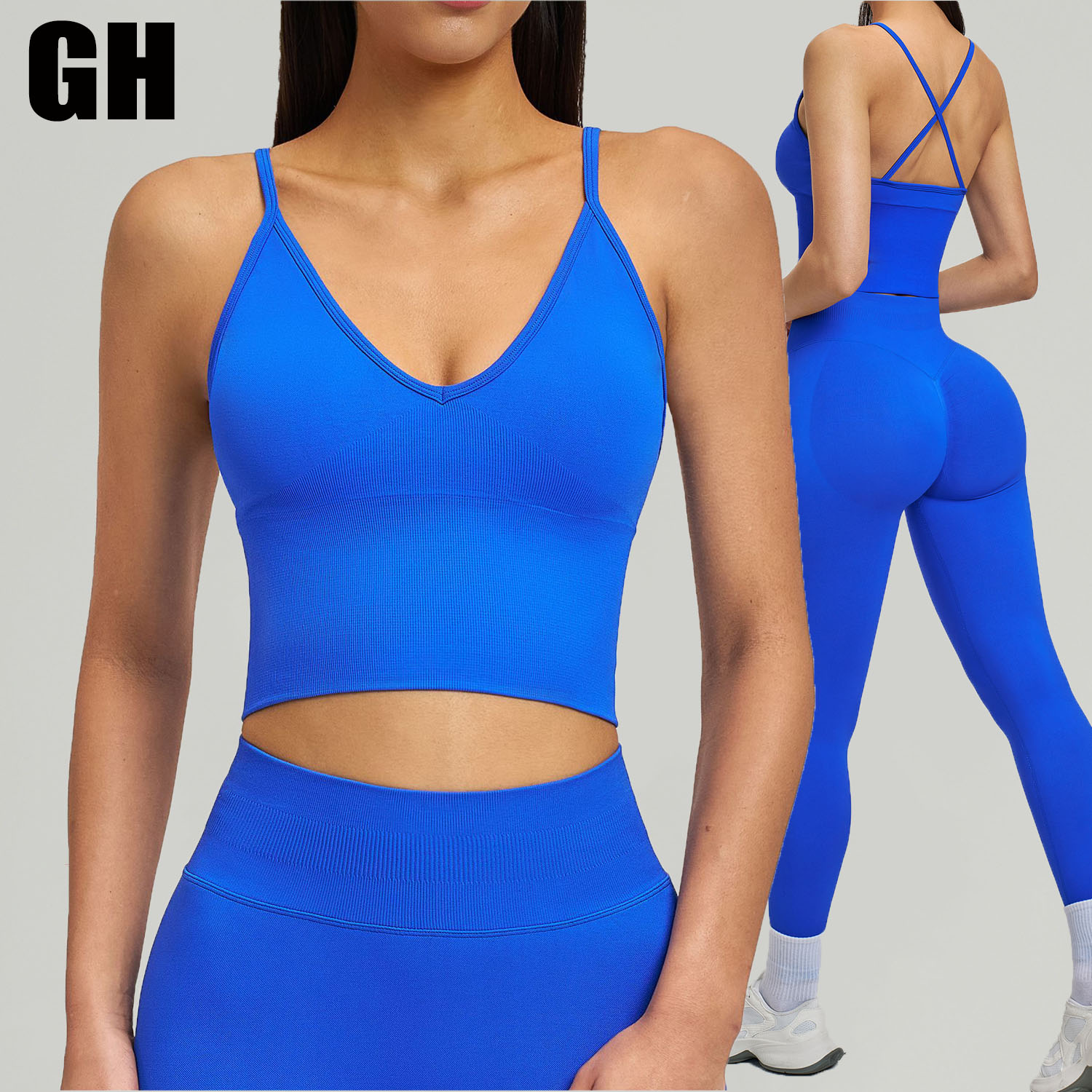 GH 2026 Women Gym Clothes Sportswear High Quality Yoga Bra and Scrunch Butt Shorts Workout Outfits Seamless 2 Piece Yoga Set