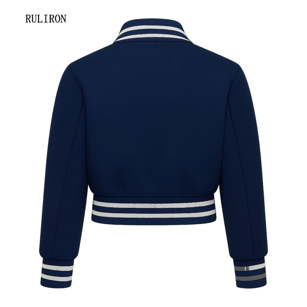 Wholesale Custom Women's Sports Crop Slim Fit Patch Detail Blank Varsity Baseball Jacket Manufacture Embroidery Letterman