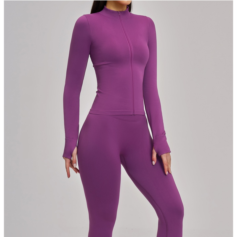 Athletic Workout Wear Women Stand Collar Full Zip Compression Jacket Thumbhole Design