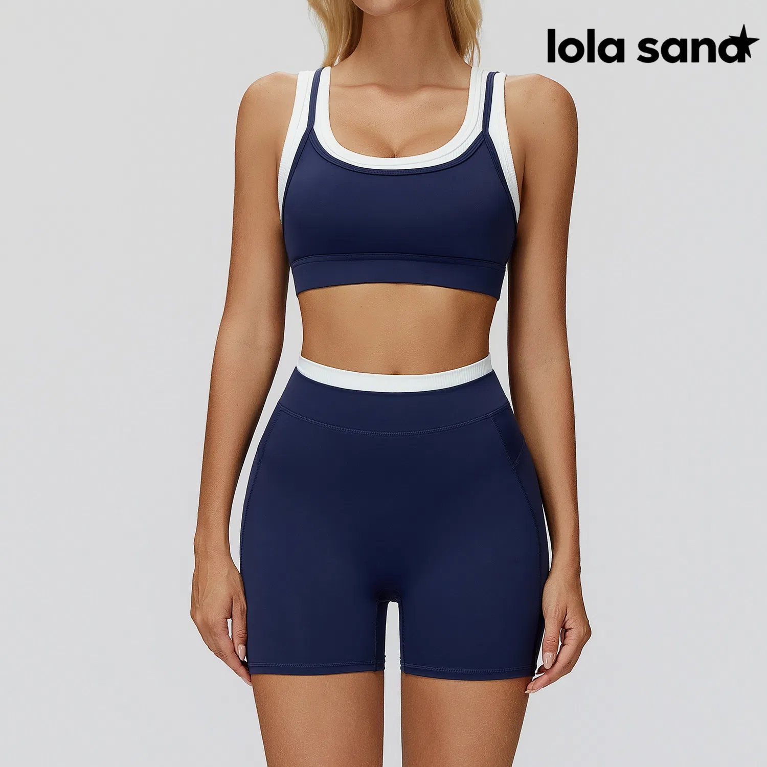 Women's Workout Bra &amp; Yoga Shorts - Figure-Flattering Fit, White Contrast Waistband, Breathable Fabric, Ladies Apparel, Conjunto Feminino, Free Shipping