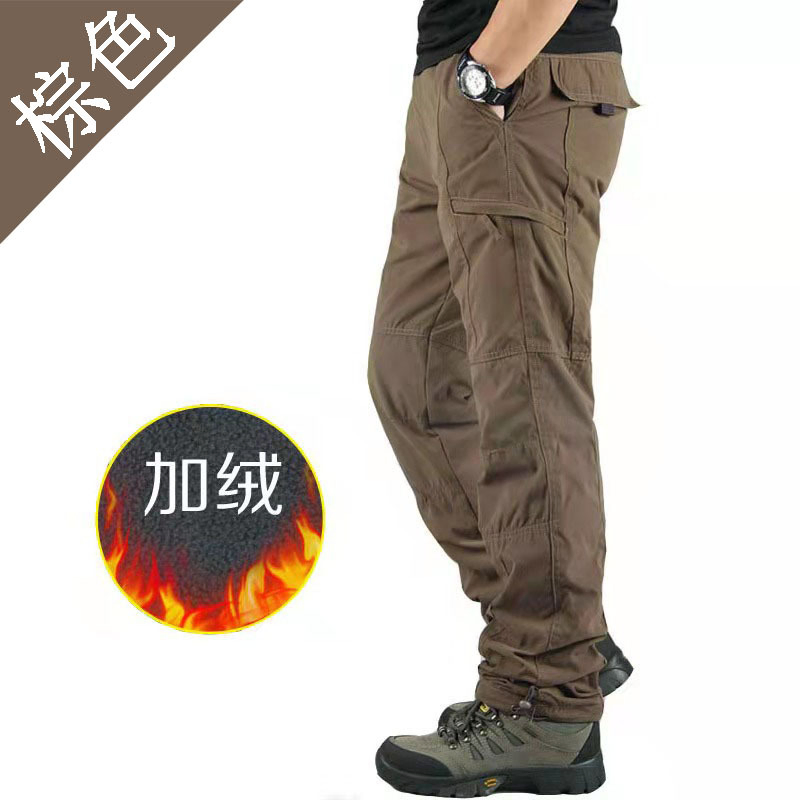 Winter Fleece Work Pants Men Outdoor Warm Casual Trousers Elastic Waist Plus Size Long Pants Cross Border Trendy Sportswear