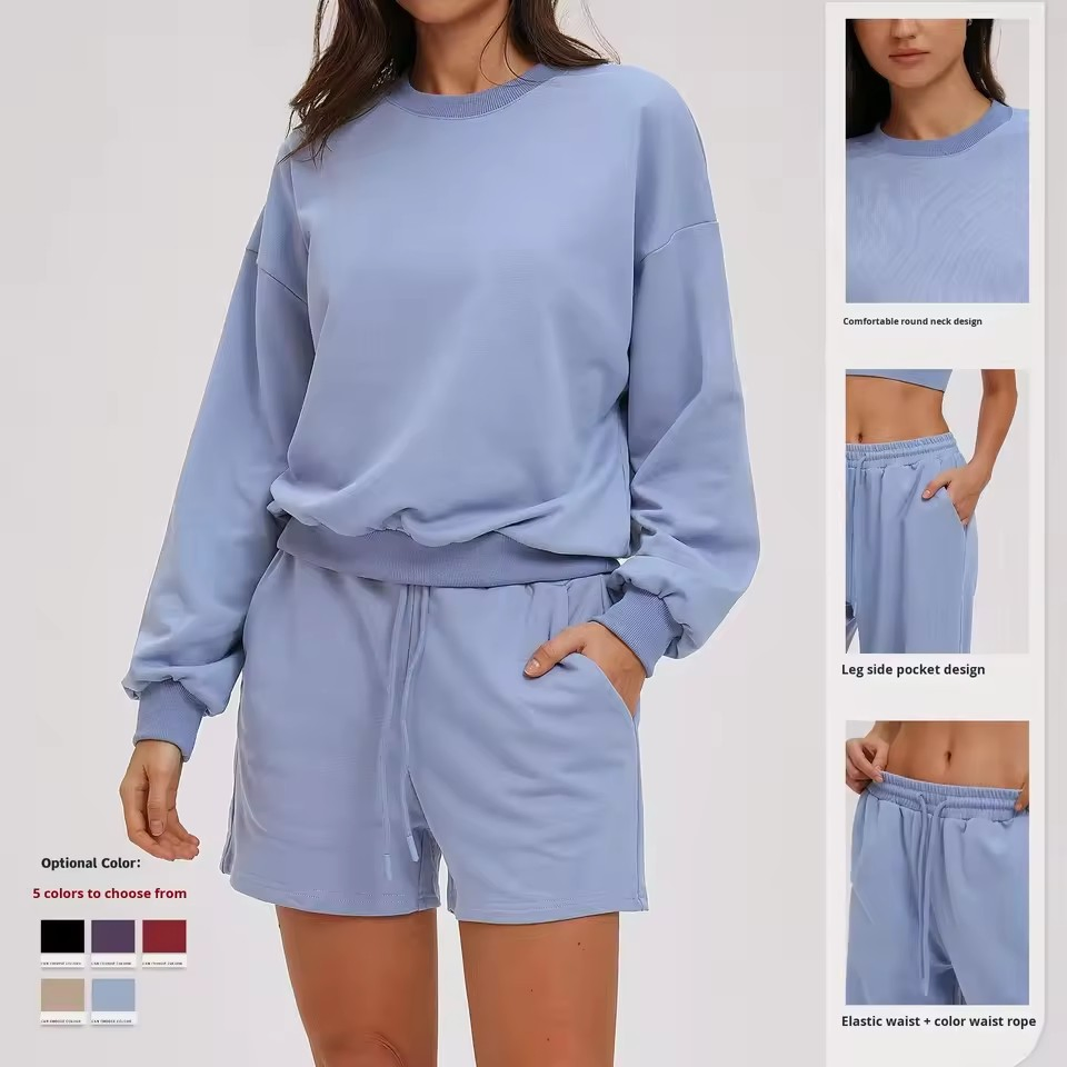 Cross-Border Long Sweatshirt Gym Wear Set Fashion Versatile Autumn Winter Loose Tracksuit Outdoor Activewear Cycling Casual Sportswear