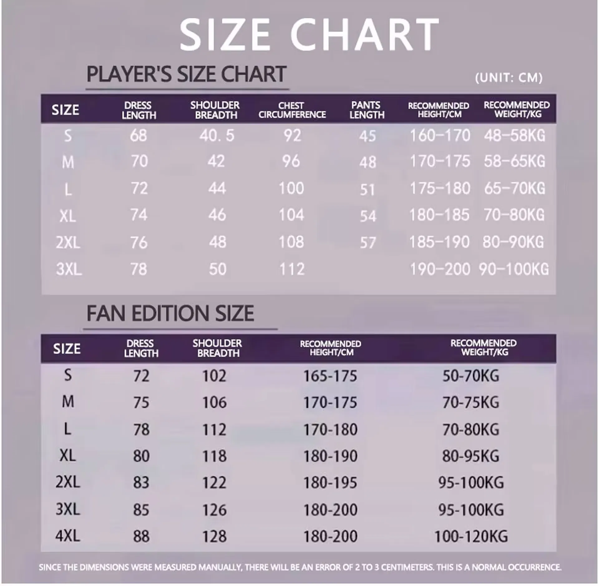 Size Chart Information