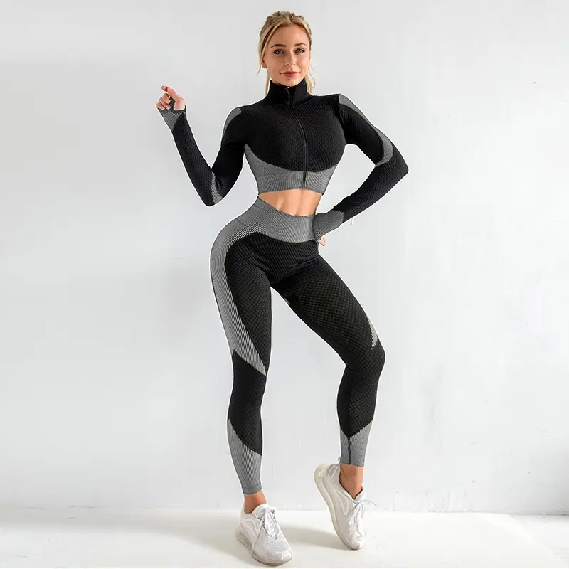 Factory Wholesale Sports 3-Pieces Shockproof Leggings Zip Jackets Bra Seamless Yoga Set Activewear
