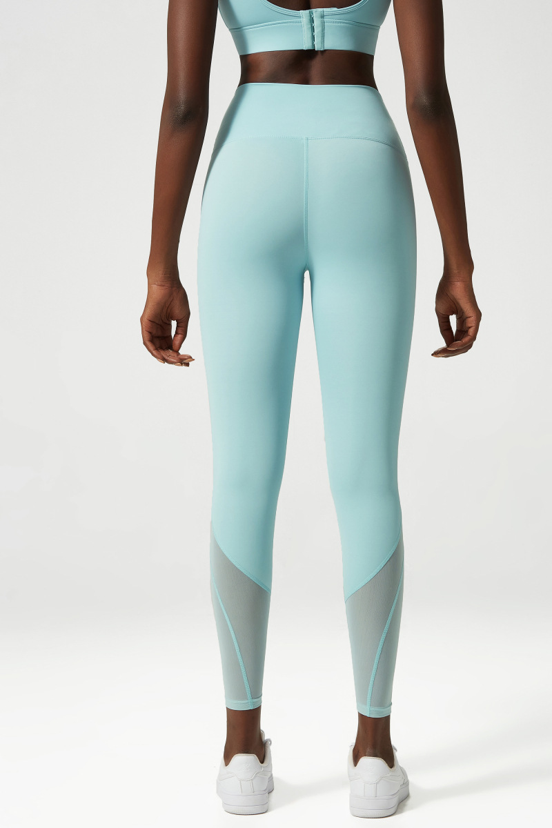 Women Solid Color Nylon Sports Yoga Pants Soft Stretchy High Waist Leggings Breathable Leg Mesh Workout Gym Running Activewear