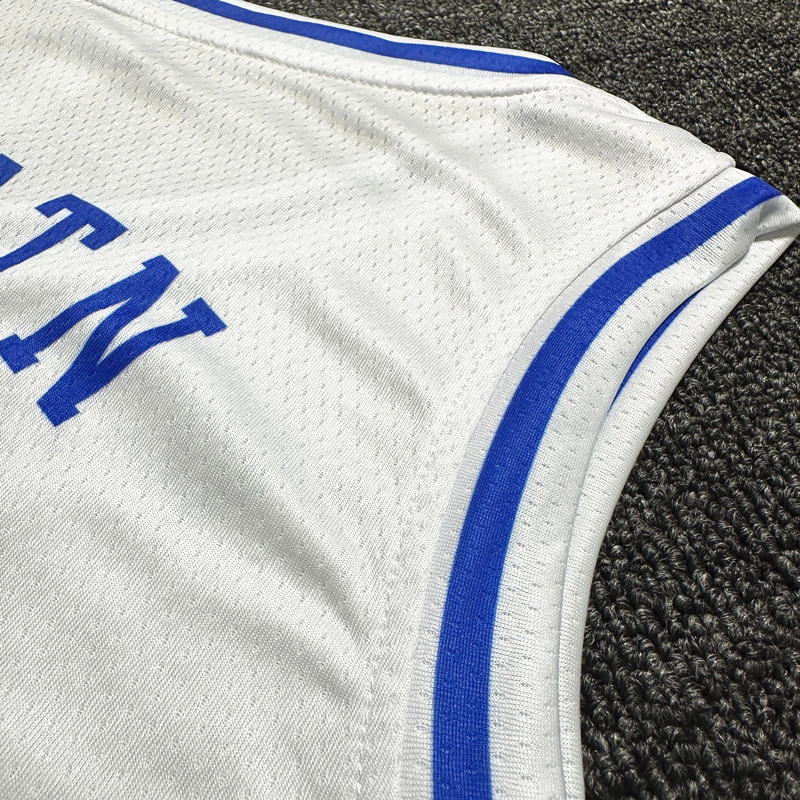Factory Direct Men' s Basketball Jersey Wholesale - Custom White Basketball Uniform Set With Blue Side Striped Design for Teams