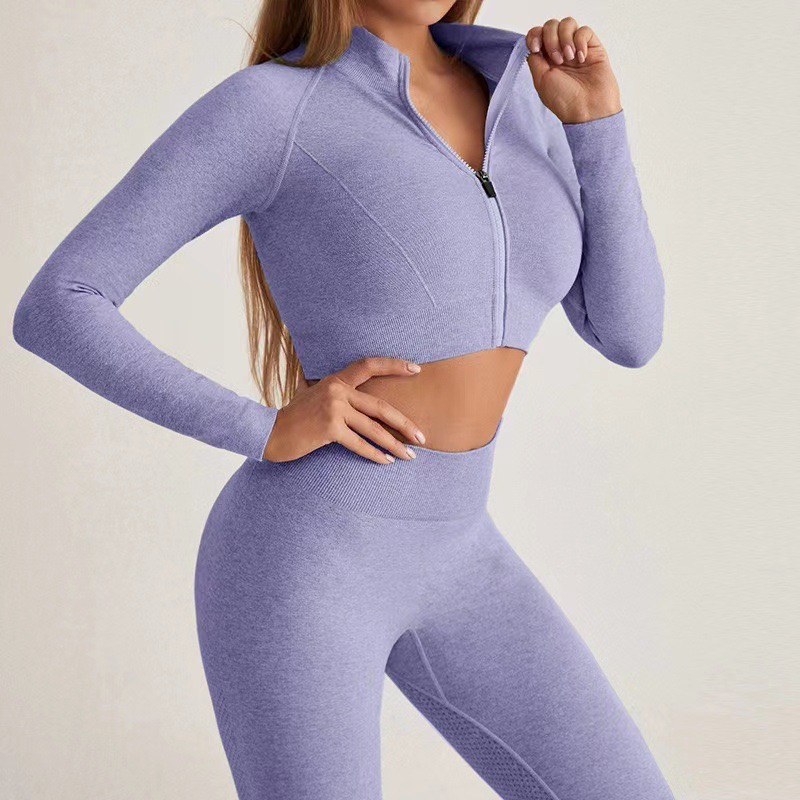 2 Piece Plus Size Slim Fit Seamless Zipper Long Sleeve Jacket Top with Butt Lift Leggings Activewear Suit Soft Stretchy Airy Athletic Clothing Set