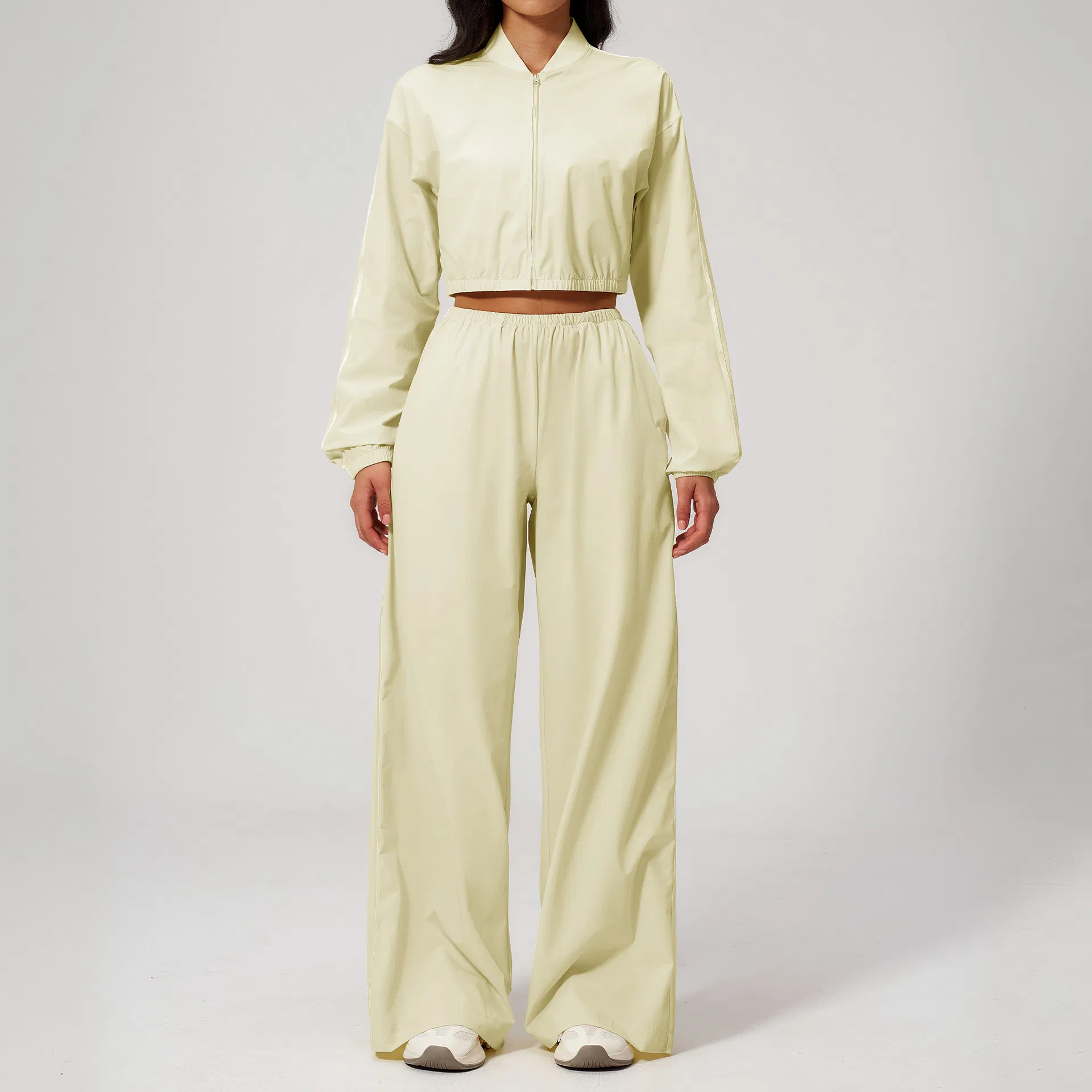 Fashionable 2026 Yoga Fitness Apparel for Women Featuring Zipper Jacket Drop Shoulder Sleeves and Storage Pocket Pants Affordable Two Piece Suit