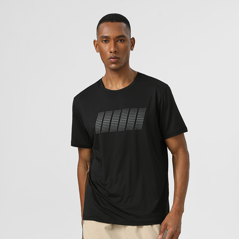 Quick-Drying Series Men's Outdoor Sportswear T-Shirt, Round Neck, Slim Fit, Elastic Silk-Screen Printed Casual Style, Short Sleeve, Thin Style