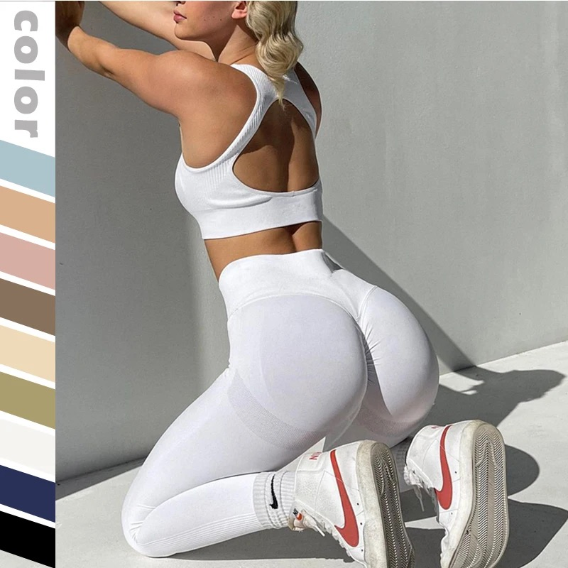 2/3PCS New Sexy Sportswear Seamless Gym Activewear for Women, Custom Open Back Workout Bra + Tights Shorts + Scrunch Booty Leggings Ropa De Yoga Fitness Wear