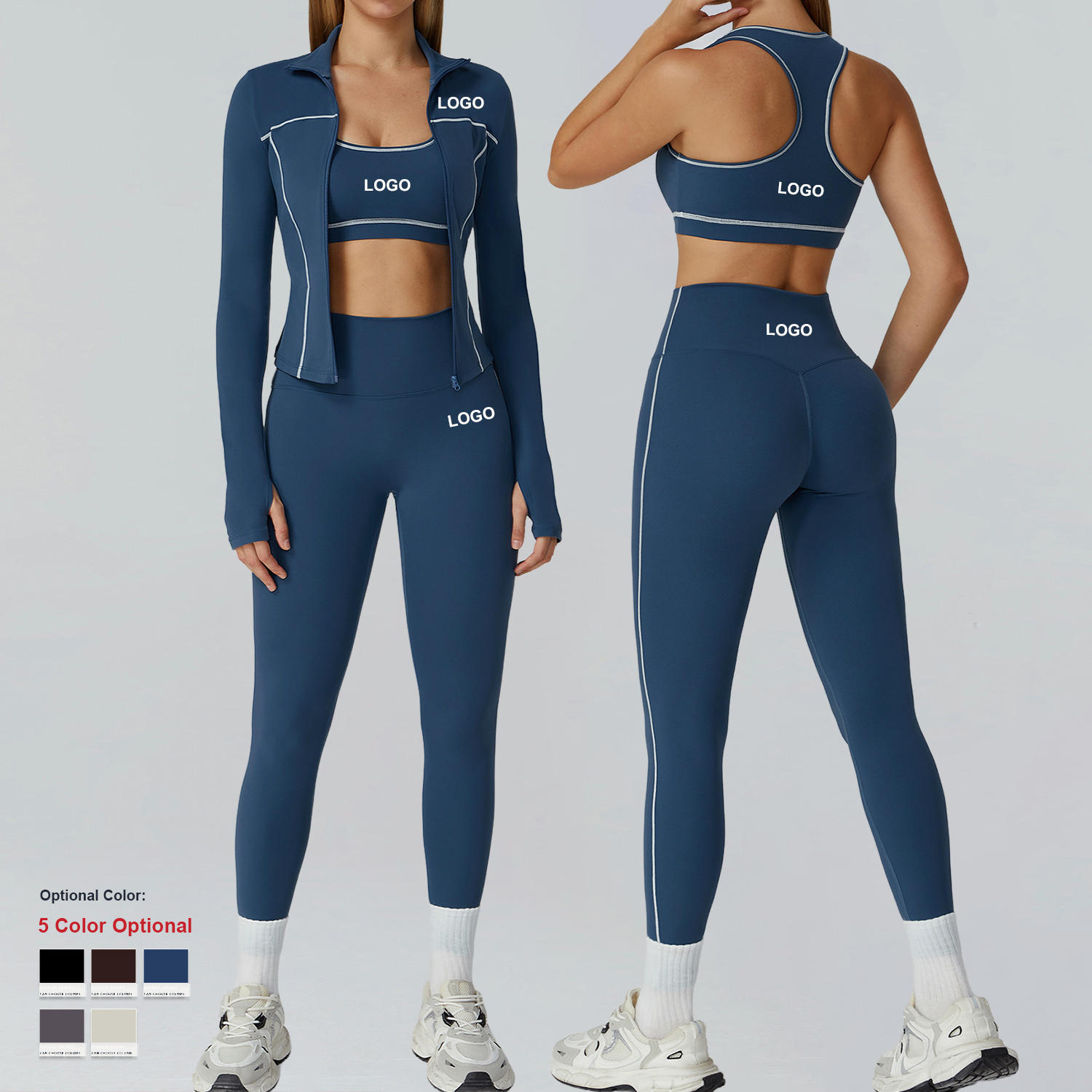 Women's Brushed Yoga Set with Zipper Slim-Fit Yoga Fitness Wear Casual Running Sports Three-Piece Set