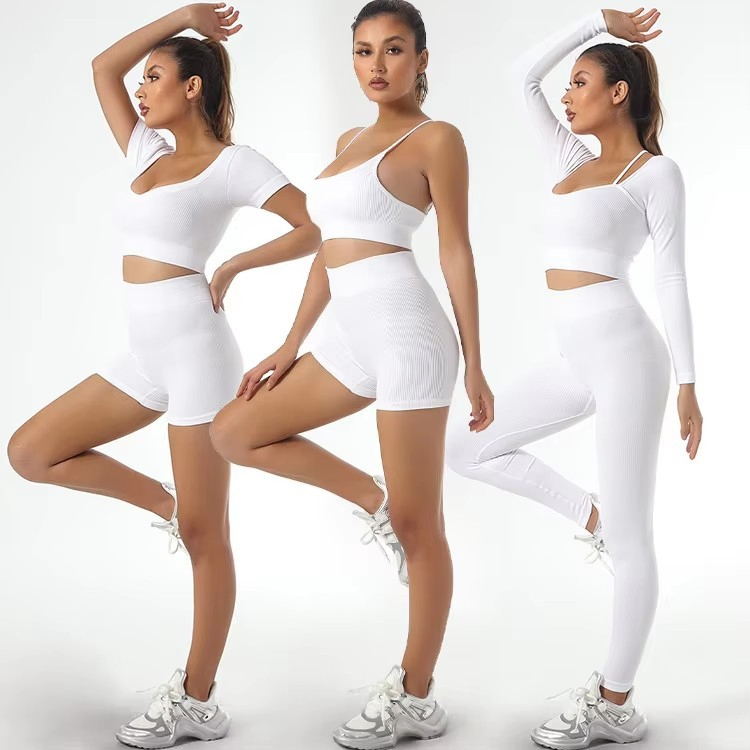 7-Piece Woman's Sportswear Gym Set Seamless Yoga Conjuntos Activewear with Solid Pattern Yoga Wear