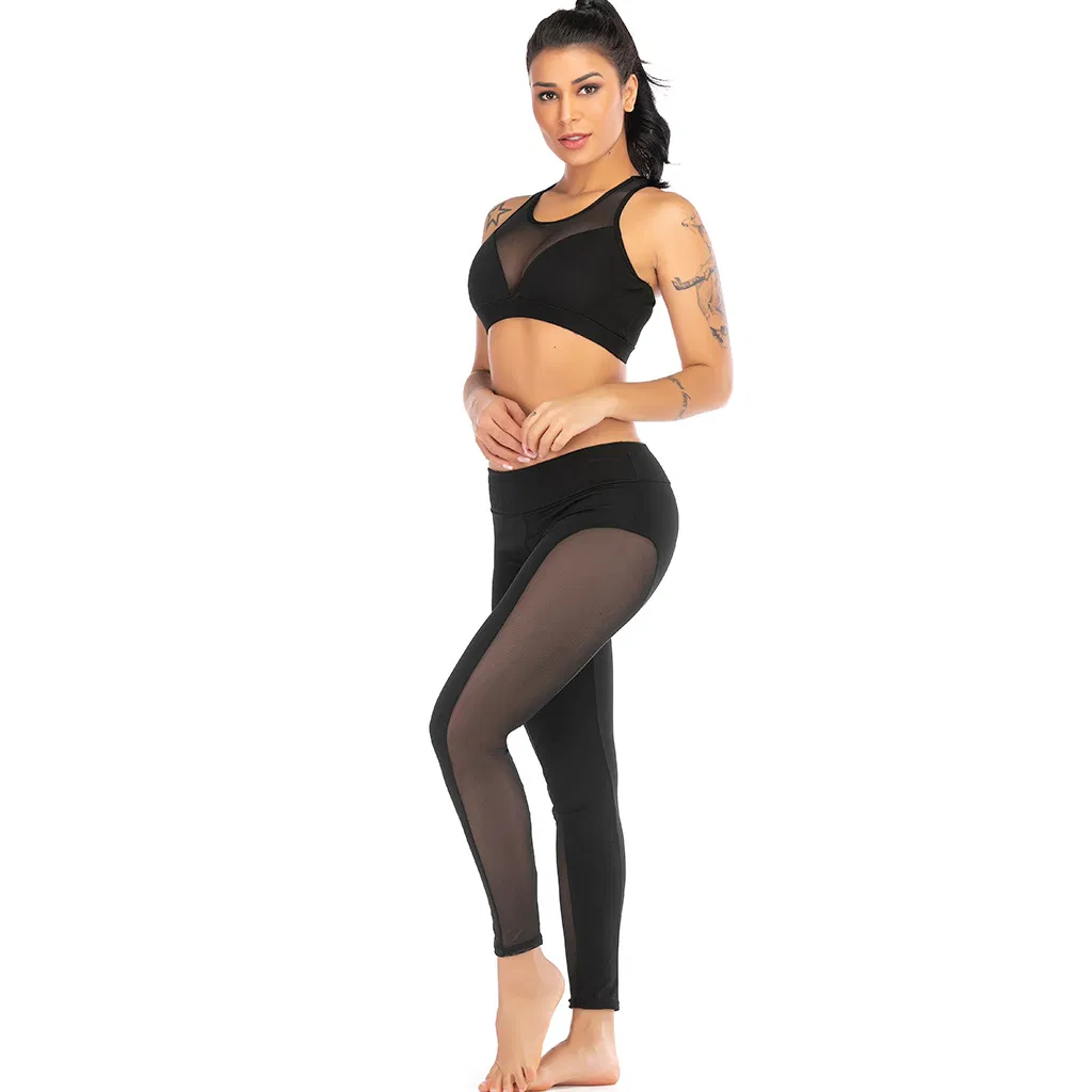 Custom Women Fitness Wear Compression Gym Athletic Fitness Mesh Breathable Two Piece Sportwear
