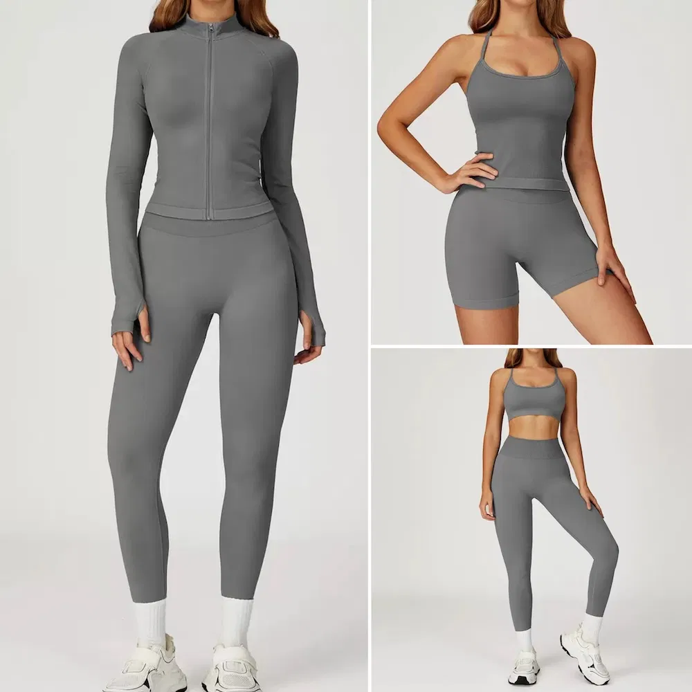New Design 2/3/4/5PCS Sexy Yoga Set Seamless Fitness Apparel for Women, Chic Y-Back Sports Bra + Cross Back Vest + Gym Shorts + Leggings with Scrunch Butt