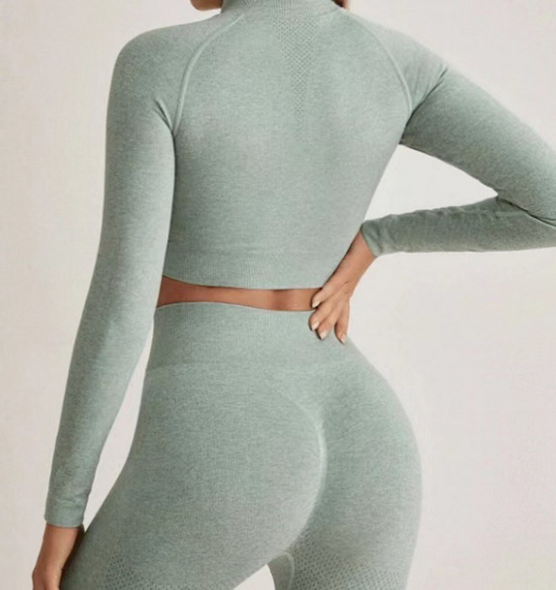 2 Piece Plus Size Slim Fit Seamless Zipper Long Sleeve Jacket Top with Butt Lift Leggings Activewear Suit Soft Stretchy Airy Athletic Clothing Set