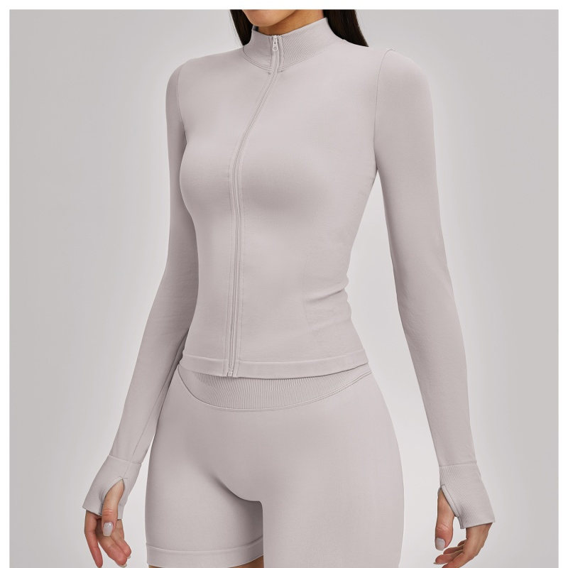 Athletic Workout Wear Women Stand Collar Full Zip Compression Jacket Thumbhole Design
